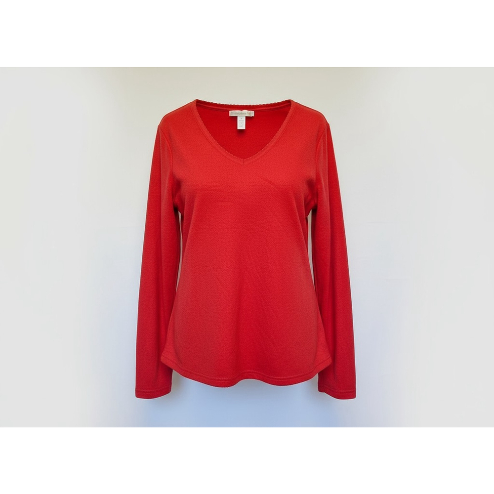 Goodnight Kiss Women's Long Sleeve Red V-neck Sleep Shirt Top Size Medium